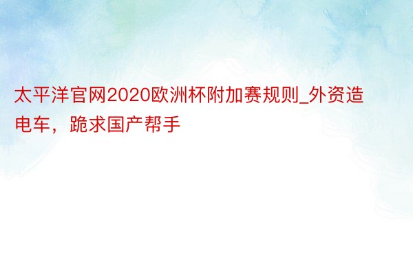 太平洋官网2020欧洲杯附加赛规则_外资造电车，跪求国产帮手
