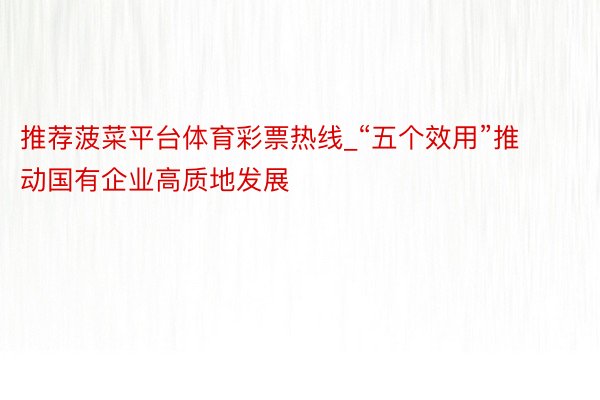 推荐菠菜平台体育彩票热线_“五个效用”推动国有企业高质地发展